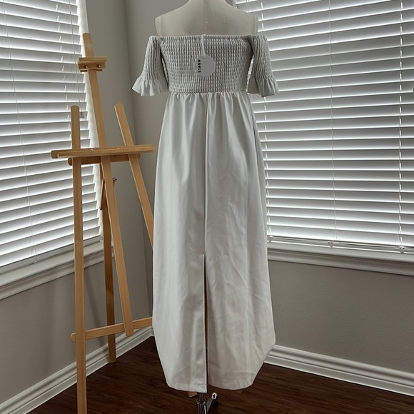 STAUD IVORY VEGAN LEATHER OFF SHOULDER MAXI DRESS WITH POCKETS! - Picture 1 of 4